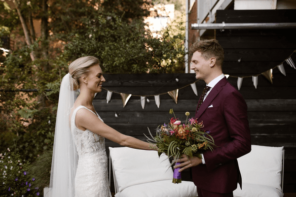couple has first look in Amsterdam on their wedding day.