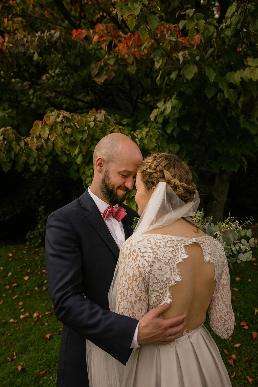 bride and groom embrace lisnavagh