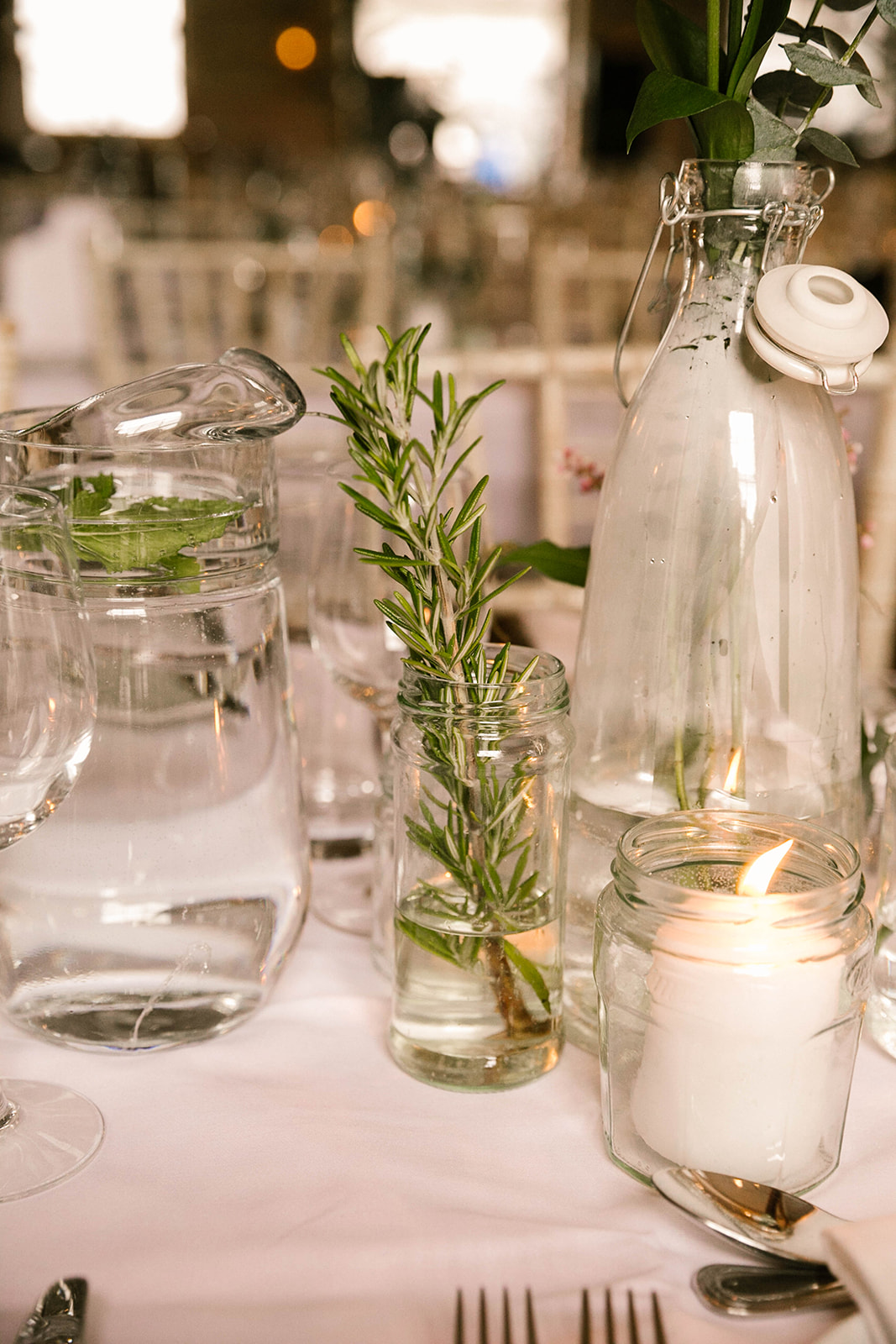 rosemary table decoration at wedding