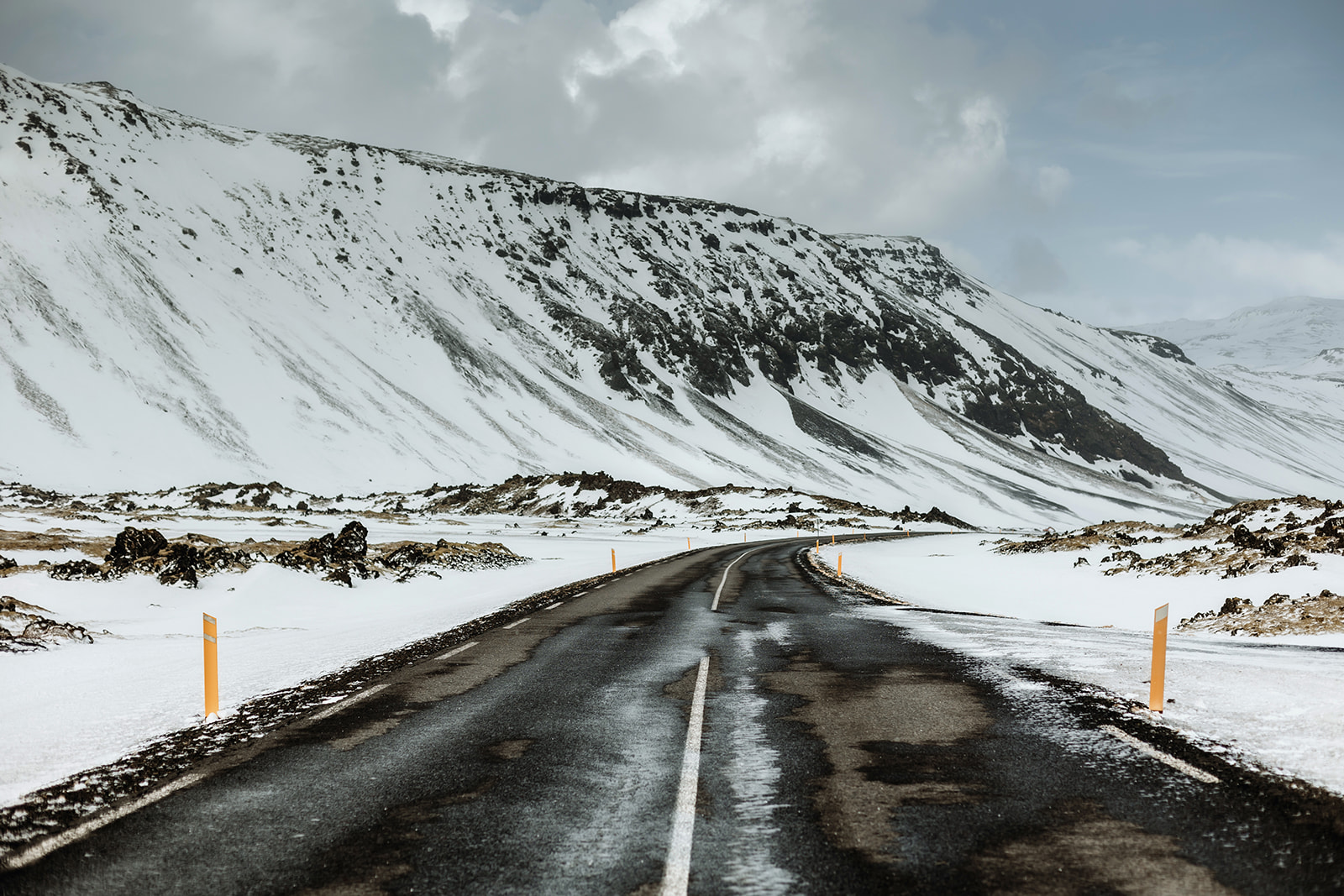 snowy mountain road in Iceland