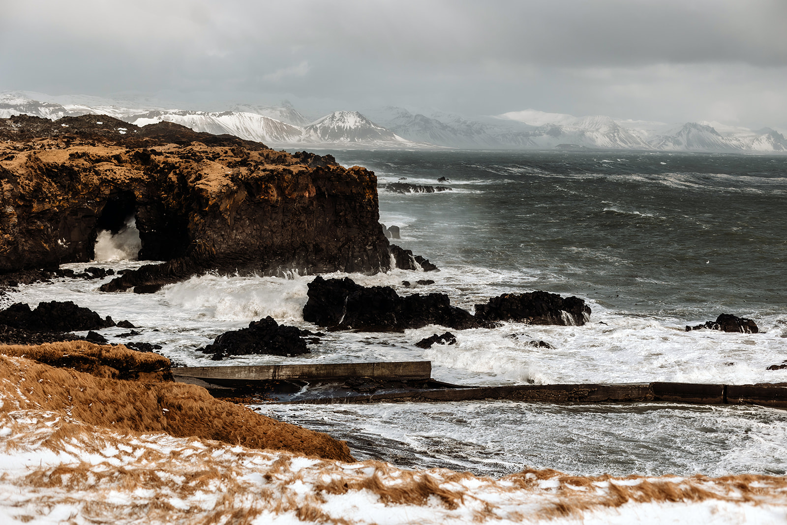 stormy ocean waves in iceland