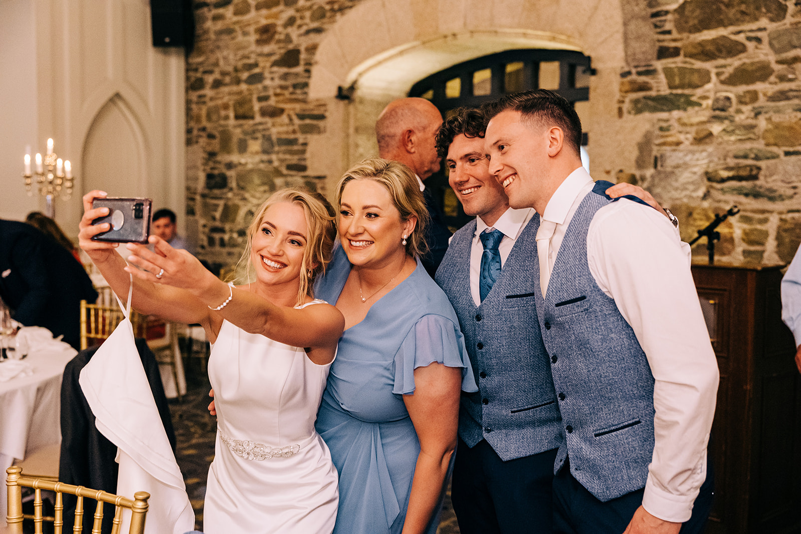 Bride and groom take a selfie at Kilkea Castle wedding venue