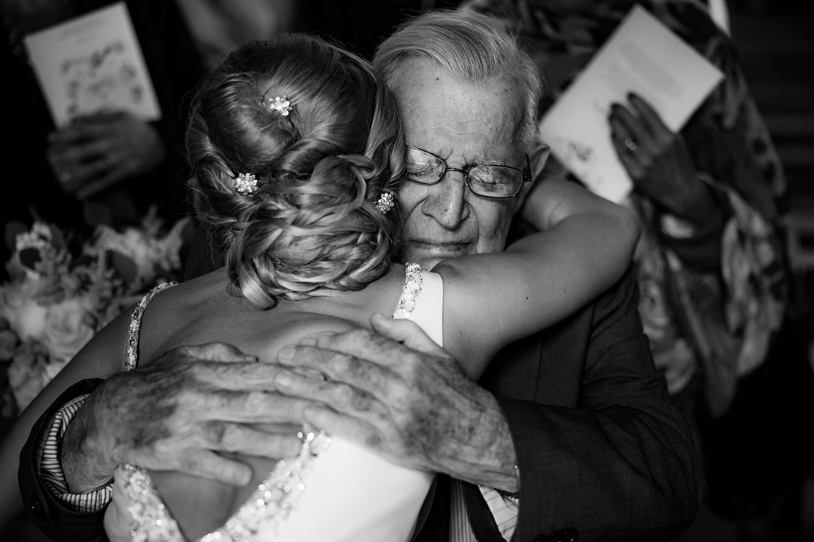 Bride hugs her granddad 