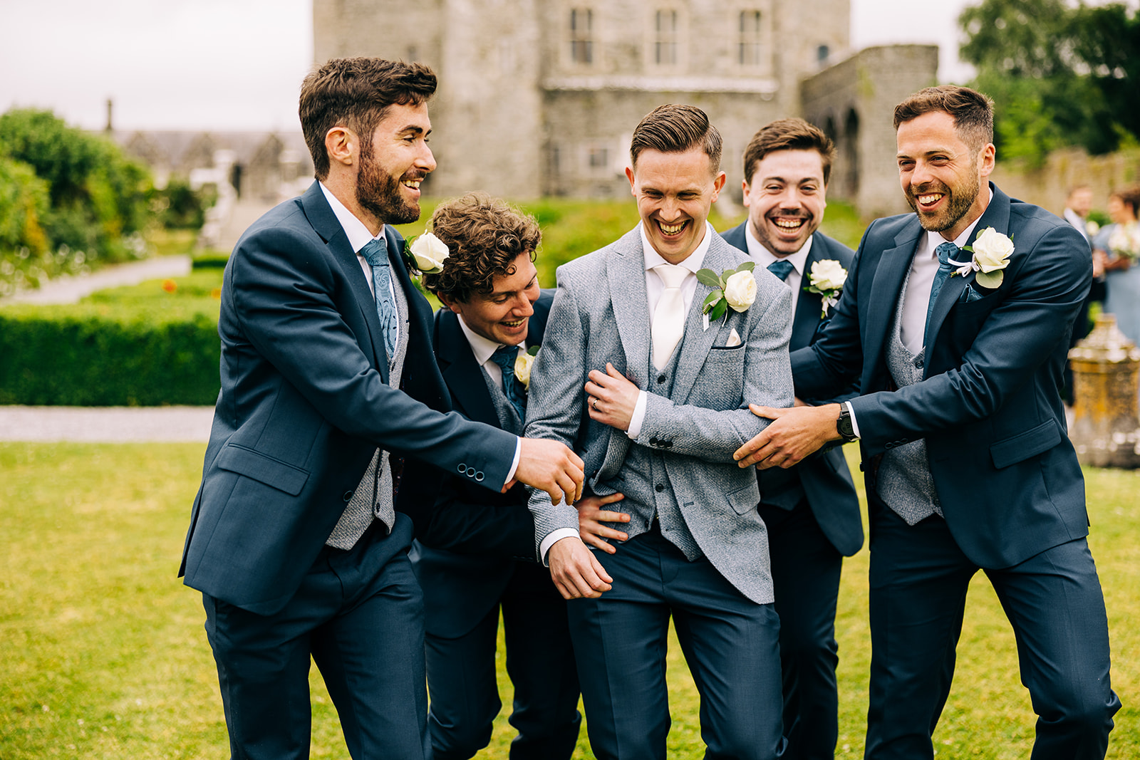 Ruaidhrí and his grooms men having some fun in the grounds of kilkea Castle