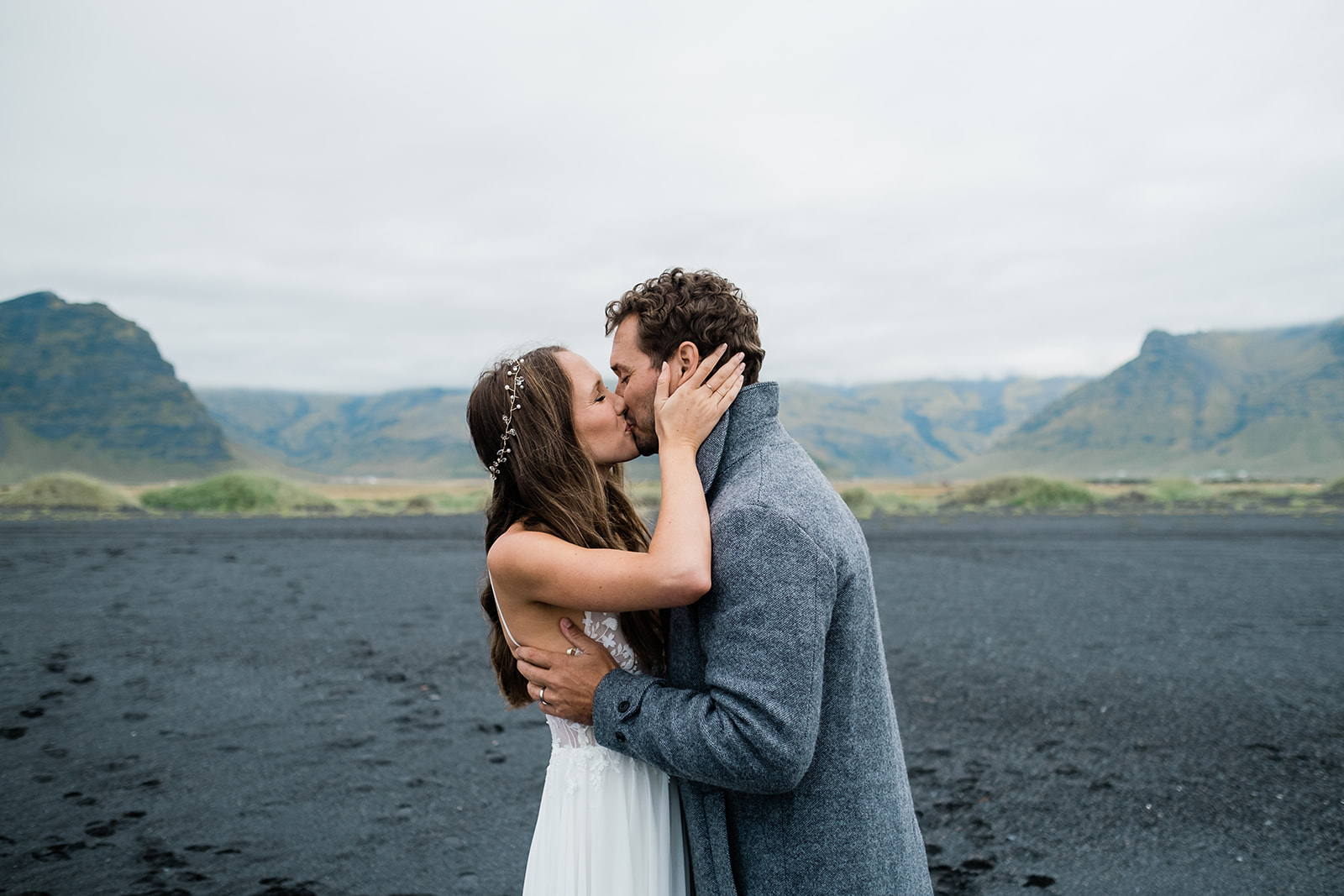 couple kissing after said I do in Iceland